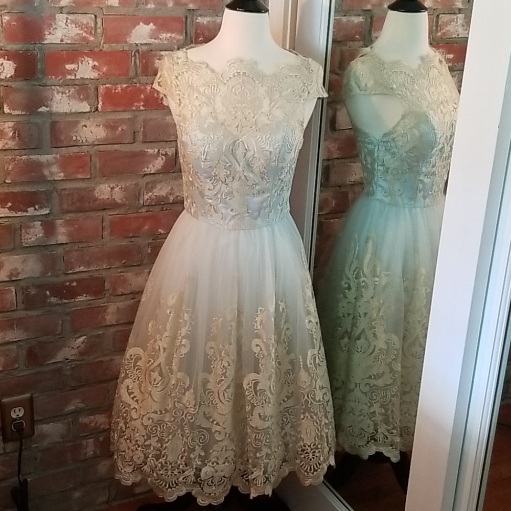 Chi Chi of London Metallic Lace Midi Prom Dress